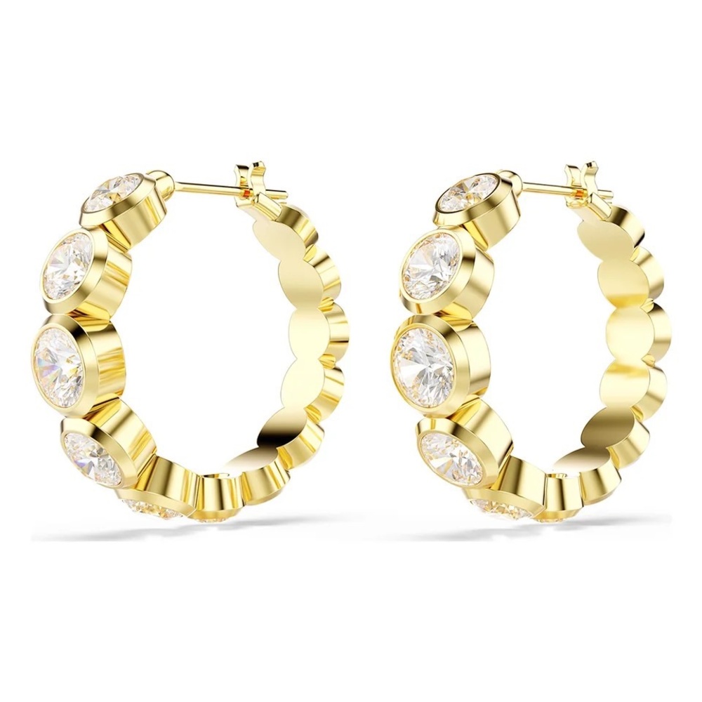 Swarovski Elegant S925 18k Large Bazel Circle Earrings Classic Fashion Hoop Box - Picture 10 of 17